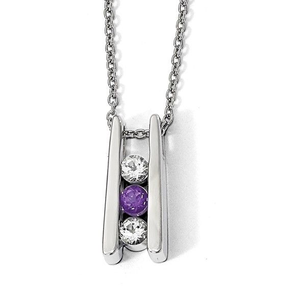 10k White Gold Clear and Purple Topaz Grateful with 2in ext Necklace 10k White Gold Clear and Purple Topaz Grateful with 2in ext Necklace