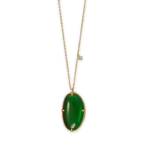 17.5" + 2" Sterling Silver 14kt Gold Plated Green Glass & CZ Necklace 17.5" + 2" Sterling Silver 14kt Gold Plated Green Glass & CZ Necklace