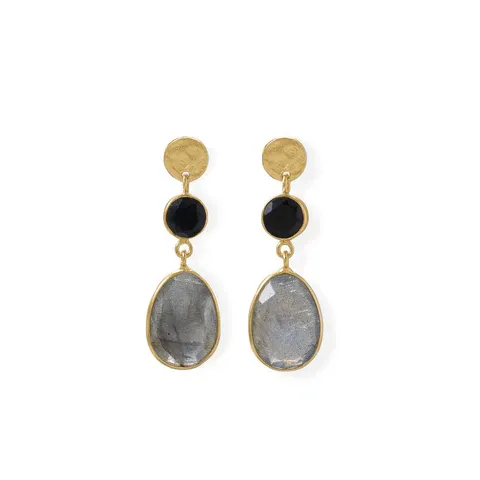 14kt Gold Plated Black Onyx and Labradorite Post Earring 14kt Gold Plated Black Onyx and Labradorite Post Earring