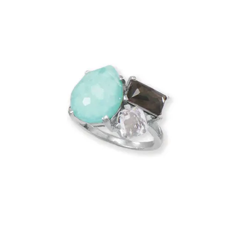 Sterling Silver White Topaz, Turquoise and Mother of Pearl Ring Sterling Silver White Topaz, Turquoise and Mother of Pearl Ring