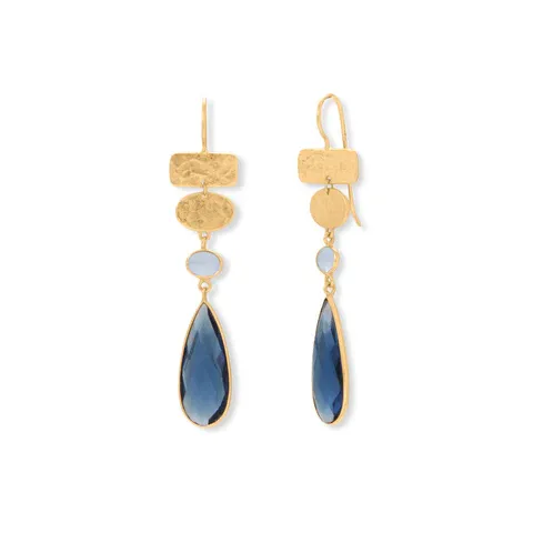 14kt Gold Plated Chalcedony and Glass Drop Earrings 14kt Gold Plated Chalcedony and Glass Drop Earrings