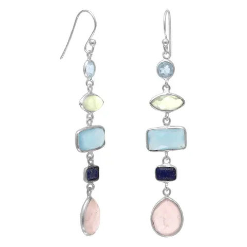 Sterling Silver Multistone Long Drop Earrings Sterling Silver Multistone Long Drop Earrings