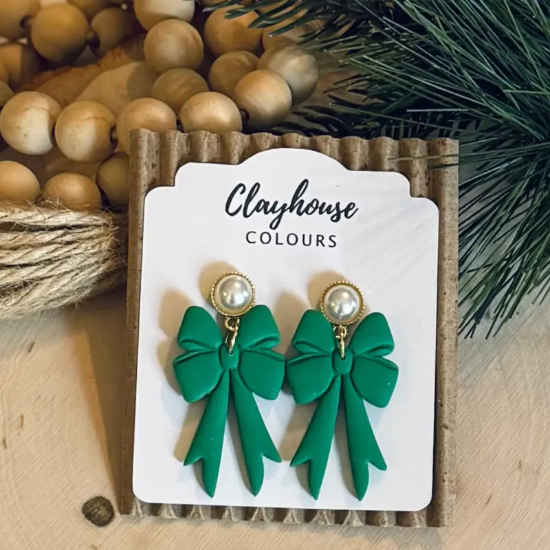 Holiday Earrings Green Bows Holiday Earrings Green Bows