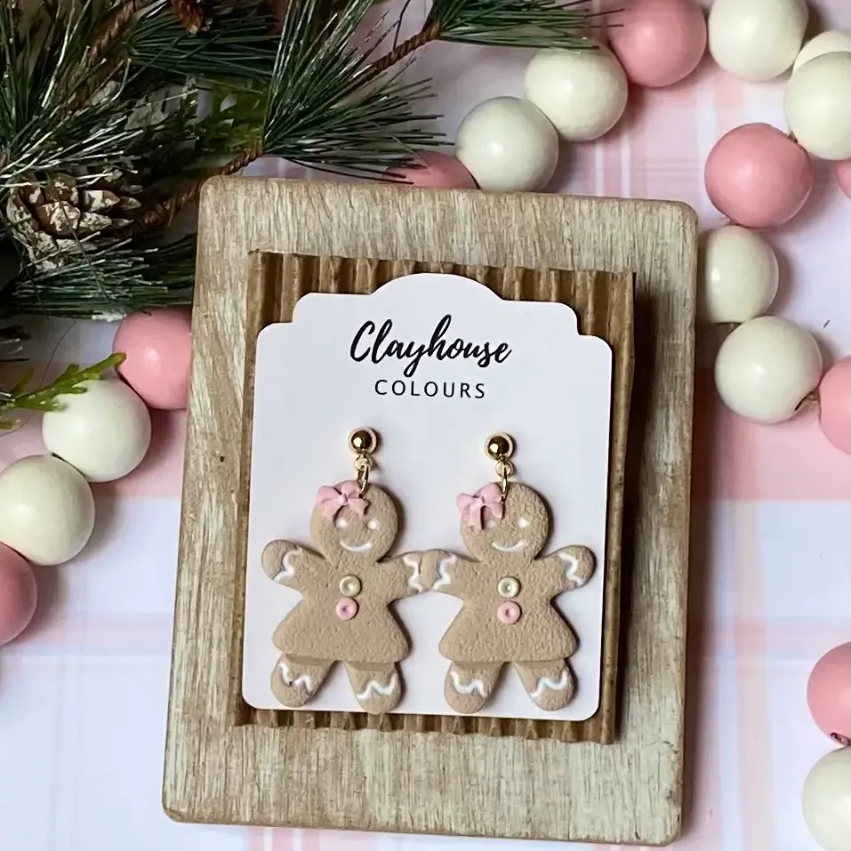 Pink Gingerbread Holiday Earrings Pink Gingerbread Holiday Earrings