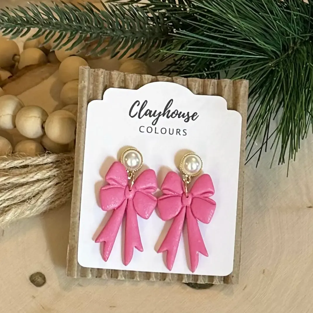 Pink Holiday Earrings Hot Pink Bows Pink Holiday Earrings Hot Pink Bows