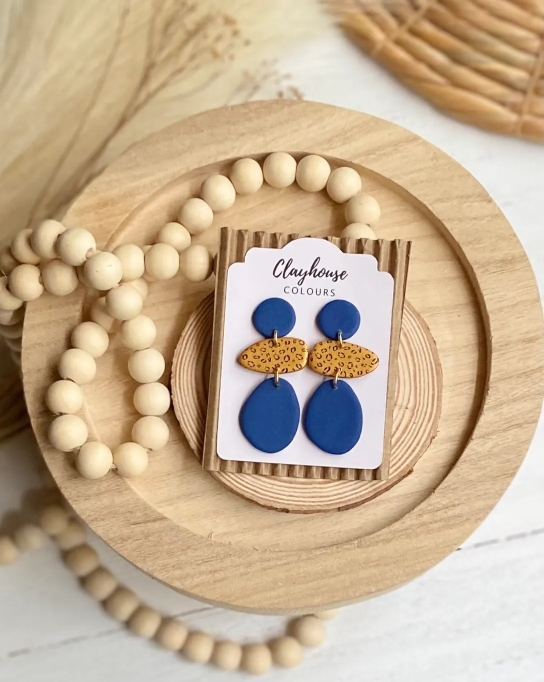 Navy & Gold Clay Earrings Leopard 3 piece Navy & Gold Clay Earrings Leopard 3 piece