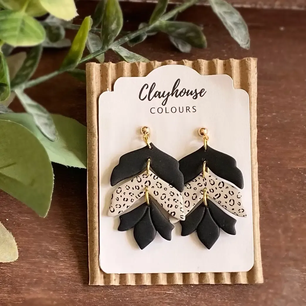 Cheetah Black & Taupe Clay Earrings Cheetah Black & Taupe Clay Earrings