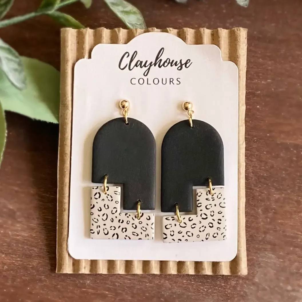 Cheetah Black & Taupe Clay Earrings Cheetah Black & Taupe Clay Earrings