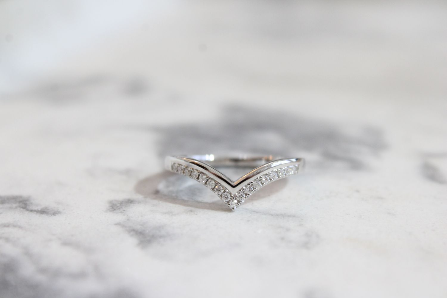 14kt White Gold V Band with 17 Round Diamonds @ .12ct 14kt White Gold V Band with 17 Round Diamonds @ .12ct