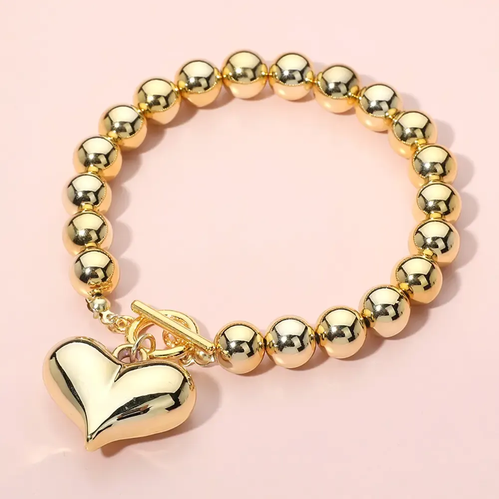 Puffy Heart Charm Ball Toggle Bracelet Gold Puffy Heart Charm Ball Toggle Bracelet Gold