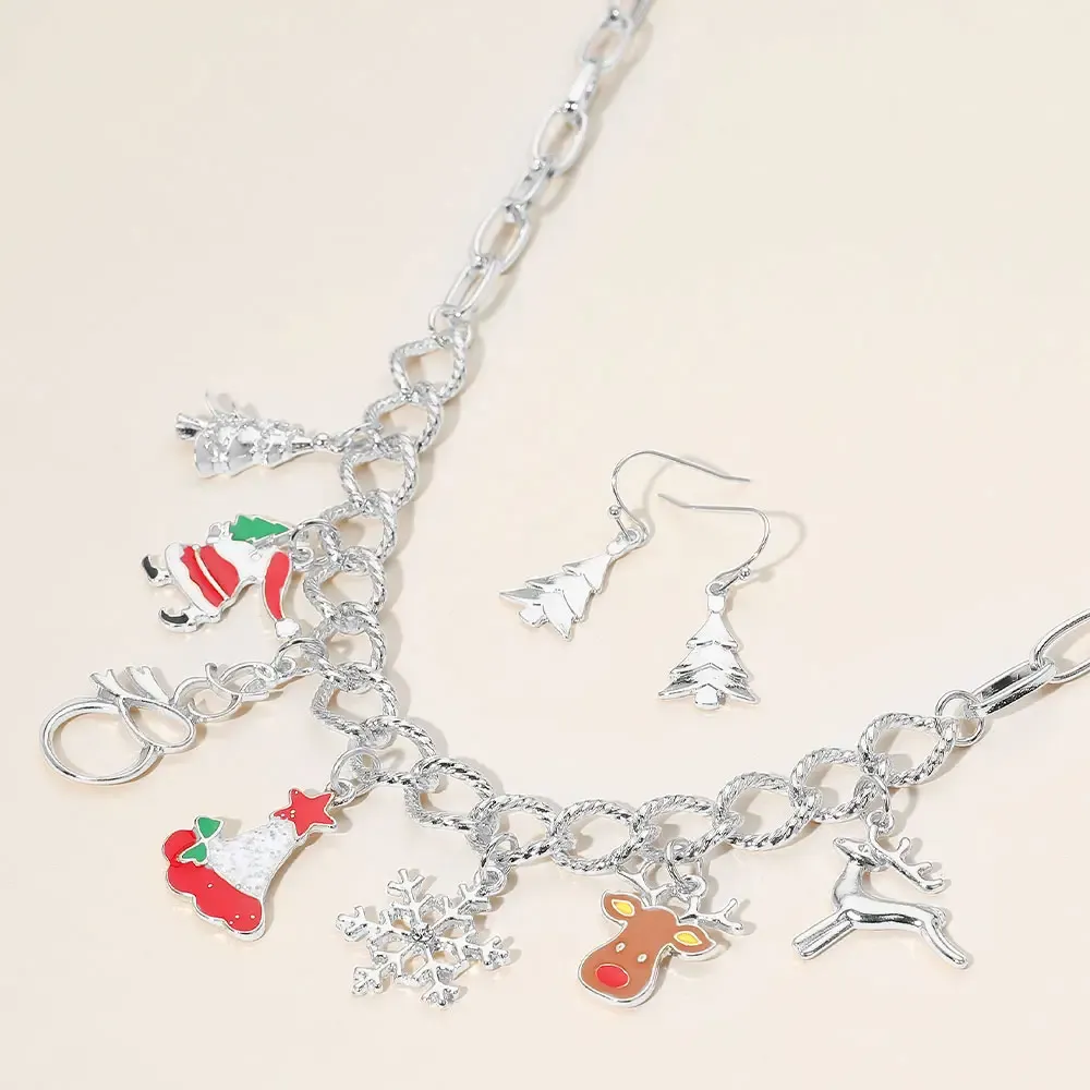Christmas Santa Claus Rudolph Reindeer Snowflake Charm Necklace Multi-Silver Christmas Santa Claus Rudolph Reindeer Snowflake Charm Necklace Multi-Silver