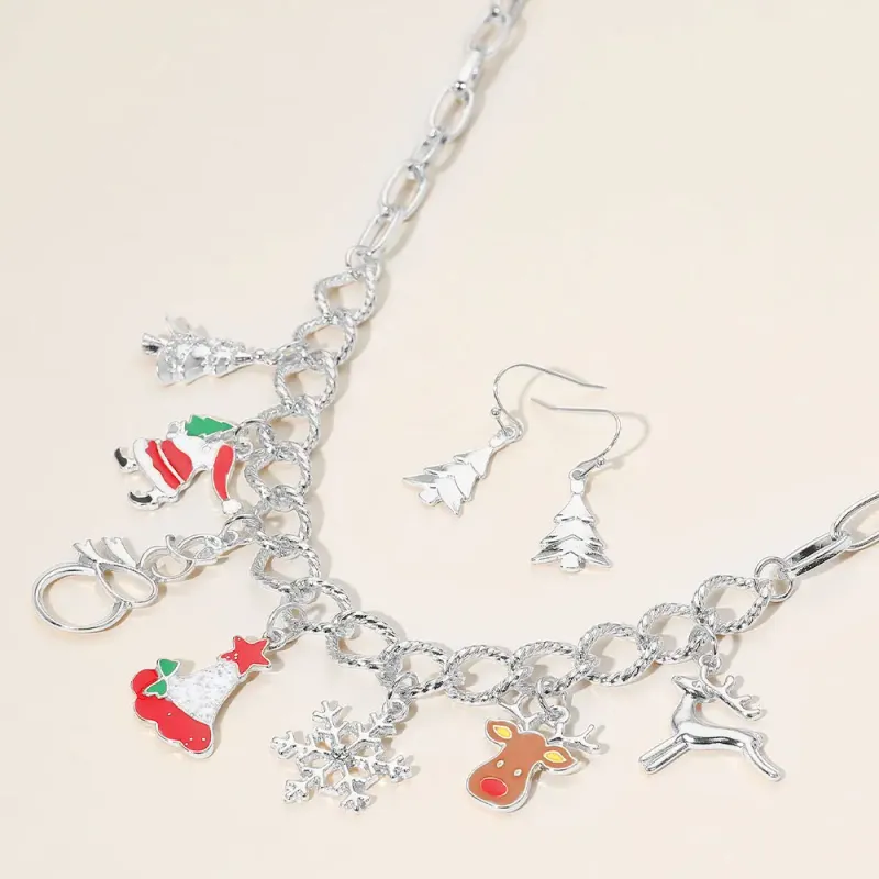 Christmas Santa Claus Rudolph Reindeer Snowflake Charm Necklace Multi-Silver Christmas Santa Claus Rudolph Reindeer Snowflake Charm Necklace Multi-Silver