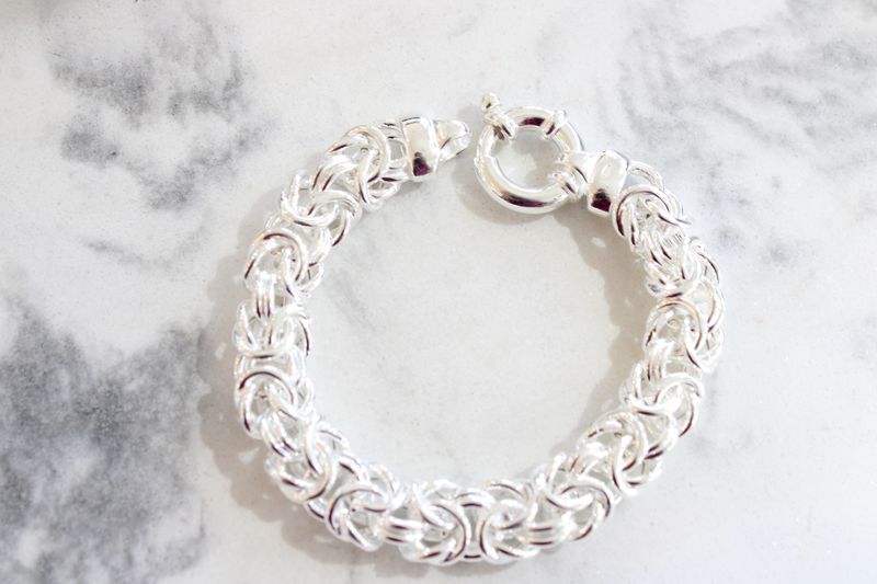 Sterling Silver 7" 12mm Byzantine Chain Bracelet Sterling Silver 7" 12mm Byzantine Chain Bracelet