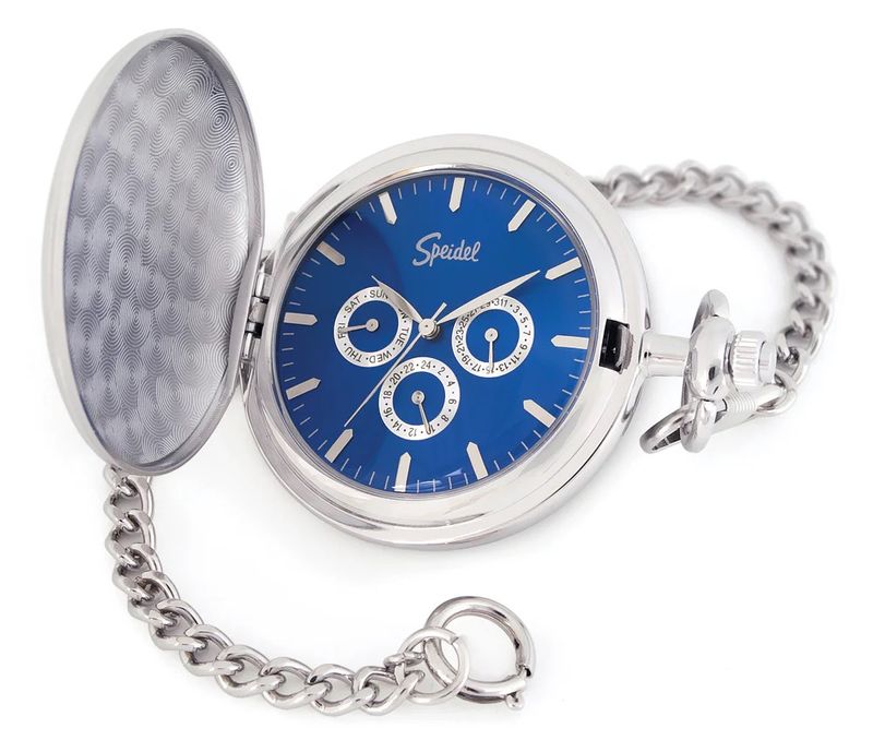 Silver Pocket Watch with Blue Dial Silver Pocket Watch with Blue Dial