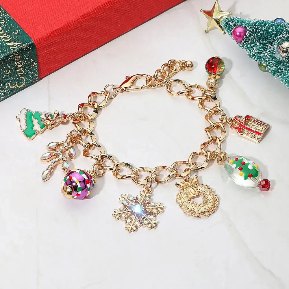 Snowflake Gift Christmas Wreath Festive Holiday Themed Charm Bracelet Snowflake Gift Christmas Wreath Festive Holiday Themed Charm Bracelet