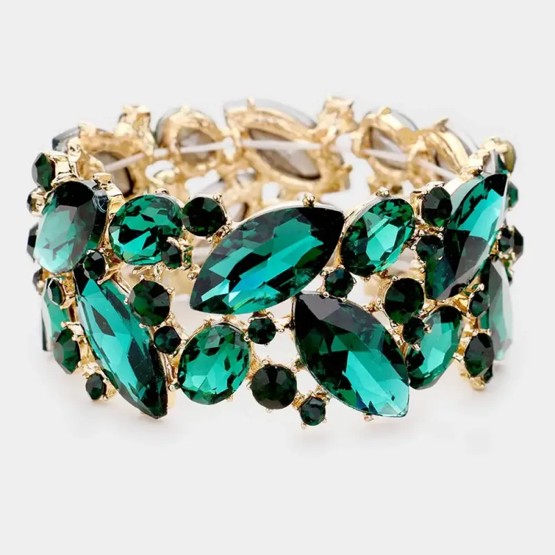Marquise Crystal Stretch Evening Bracelet Green Marquise Crystal Stretch Evening Bracelet Green