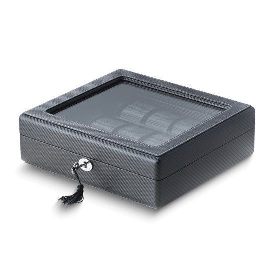 Woven Design Leatherette Glass Lid Leatherette Lined Locking 15-Watch Case Woven Design Leatherette Glass Lid Leatherette Lined Locking 15-Watch Case