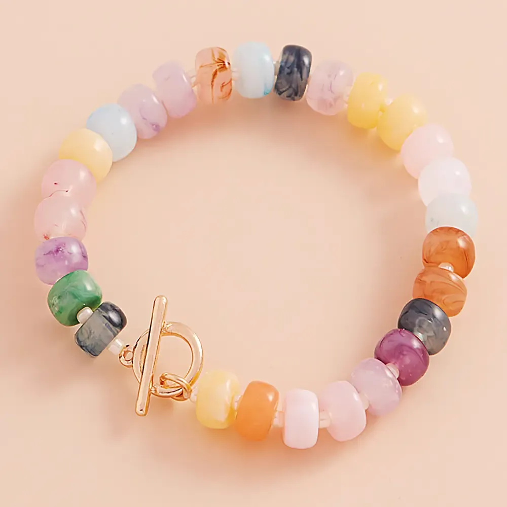 Ombre Flat Round Shaped Beads Stretch Bracelet Multi Pastel Ombre Flat Round Shaped Beads Stretch Bracelet Multi Pastel