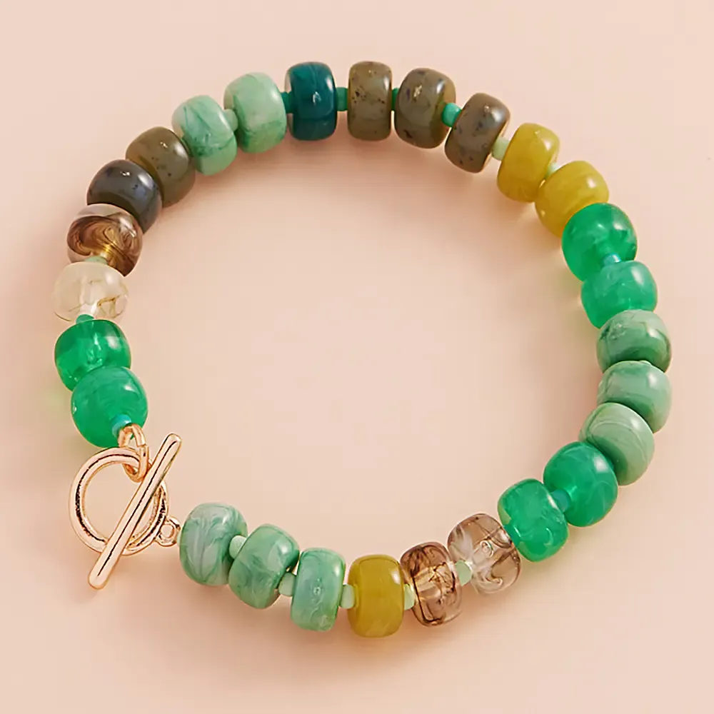 Ombre Flat Round Shaped Beads Stretch Bracelet Green Ombre Flat Round Shaped Beads Stretch Bracelet Green