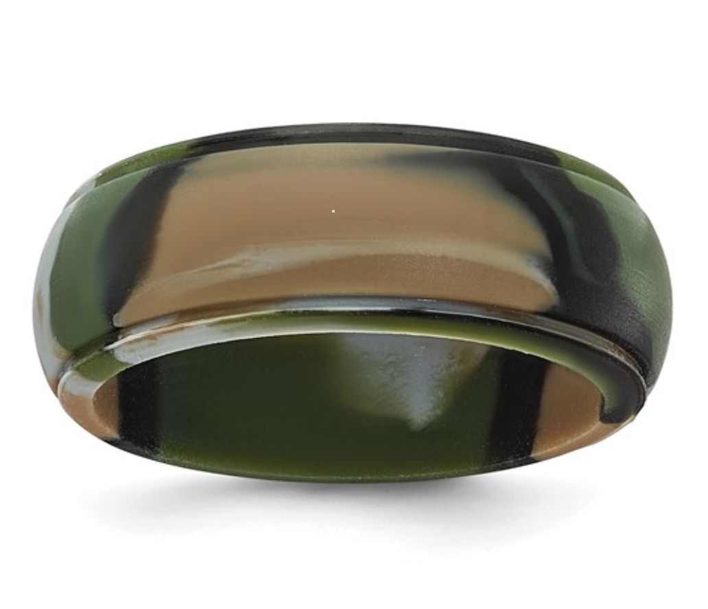 Silicone Green and Brown Camouflage 8mm Ridged Edge Band Size 12 Silicone Green and Brown Camouflage 8mm Ridged Edge Band Size 12