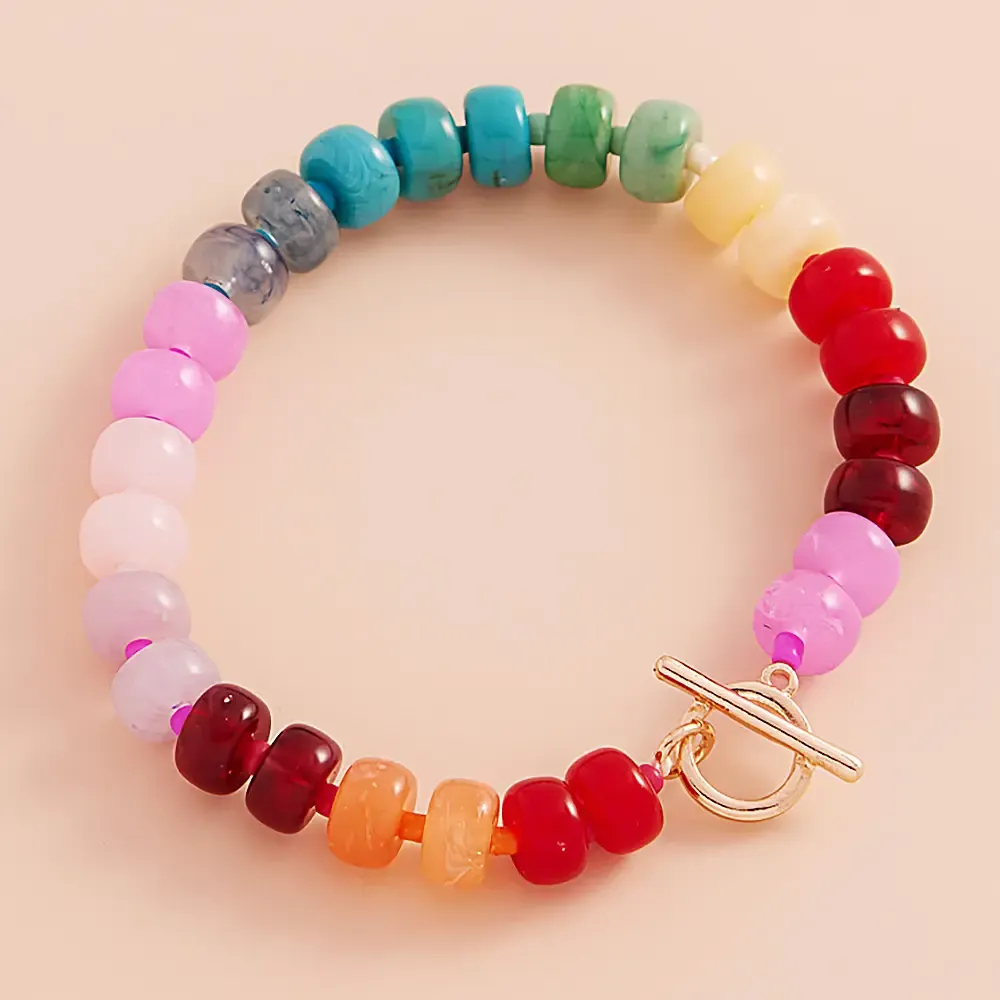 Ombre Flat Round Shaped Beads Stretch Bracelet Multi Ombre Flat Round Shaped Beads Stretch Bracelet Multi