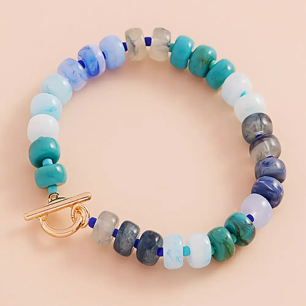 Ombre Flat Round Shaped Beads Stretch Bracelet Turquoise Ombre Flat Round Shaped Beads Stretch Bracelet Turquoise
