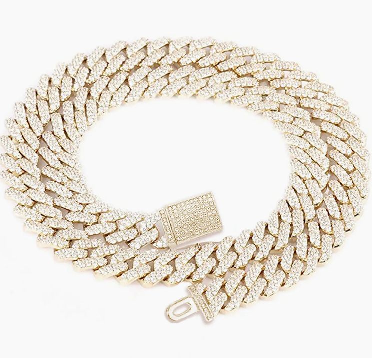 Boutique Gold-Tone 20in. 15mm Iced Out Cuban Link Necklace w/ Box Clasp Boutique Gold-Tone 20in. 15mm Iced Out Cuban Link Necklace w/ Box Clasp