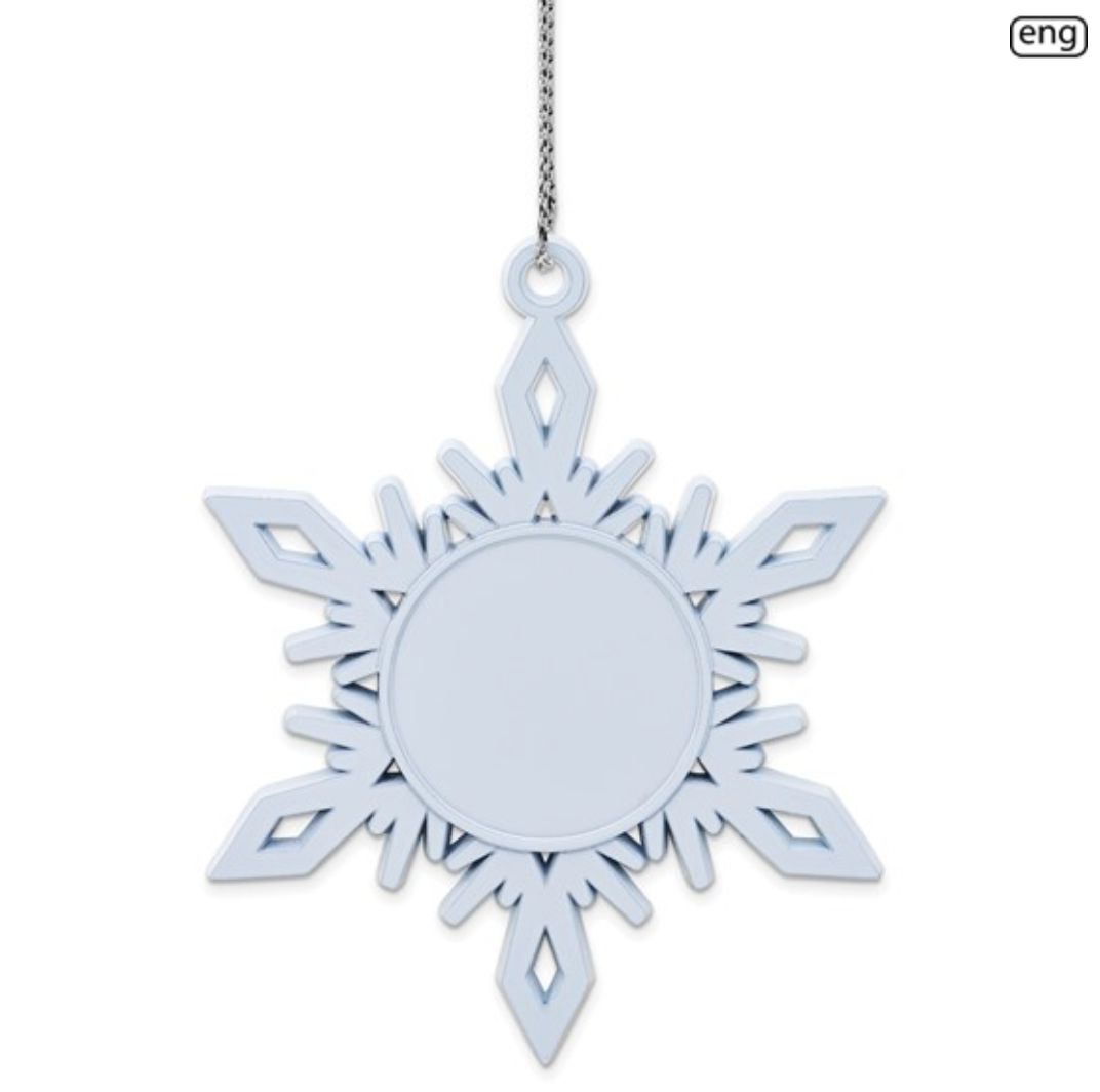 Engravable White Pewter Snowflake Ornament Engravable White Pewter Snowflake Ornament