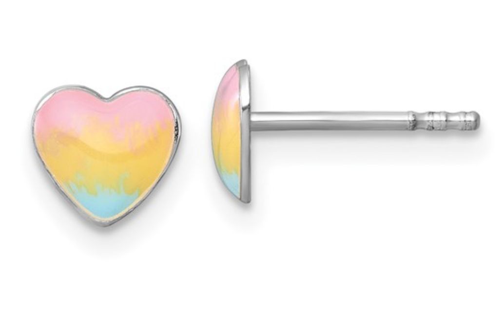 Sterling Silver Madi K Rhodium-plated Enameled Pastel Rainbow Heart Childrens Post Earrings Sterling Silver Madi K Rhodium-plated Enameled Pastel Rainbow Heart Childrens Post Earrings