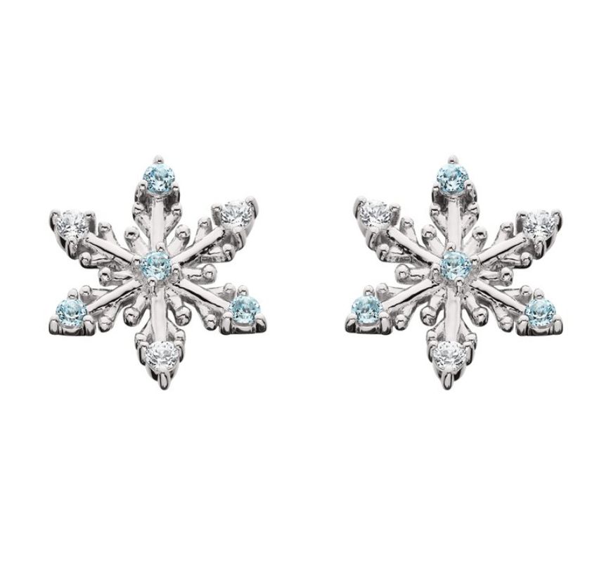 Sterling Silver Sparkle Snowflake Blue and White Topaz Earrings Sterling Silver Sparkle Snowflake Blue and White Topaz Earrings