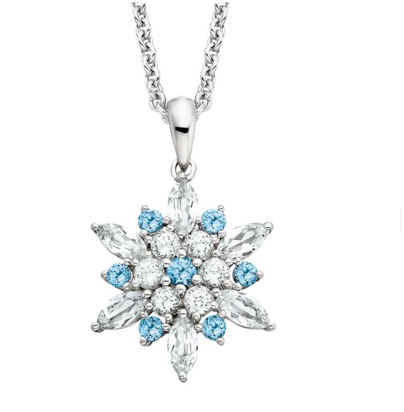 Sterling Silver Blue and White Topaz Stone Snowflake Pendant Sterling Silver Blue and White Topaz Stone Snowflake Pendant