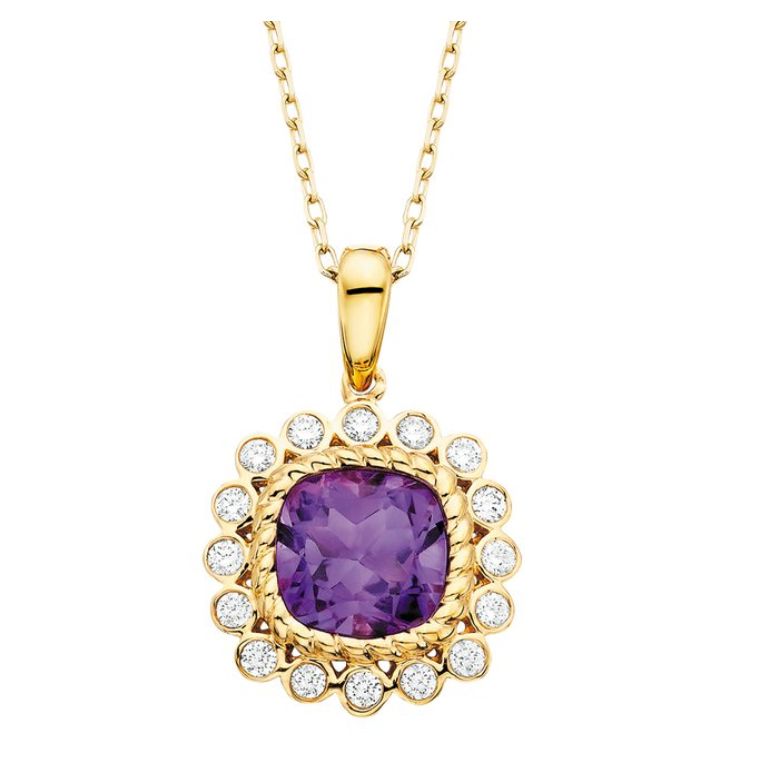 10K Yellow Gold Amethyst Pendant .20tdw 10K Yellow Gold Amethyst Pendant .20tdw