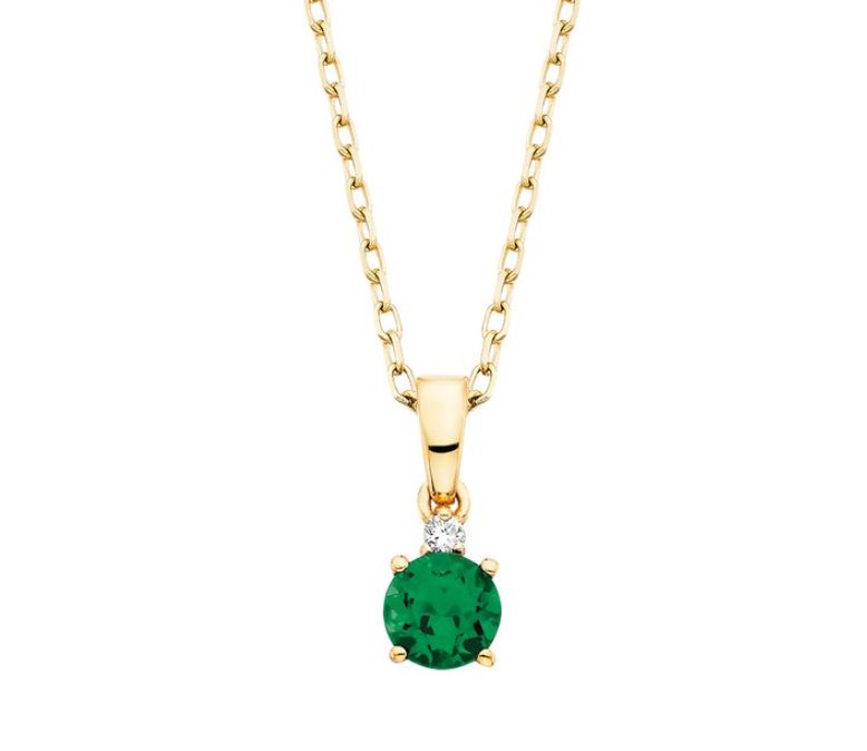 10K Yellow Gold Lab Created Emerald Pendant .01tdw 10K Yellow Gold Lab Created Emerald Pendant .01tdw
