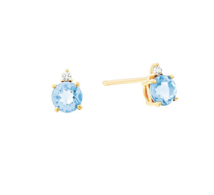 10K Yellow Gold Aquamarine Earrings .02tdw 10K Yellow Gold Aquamarine Earrings .02tdw