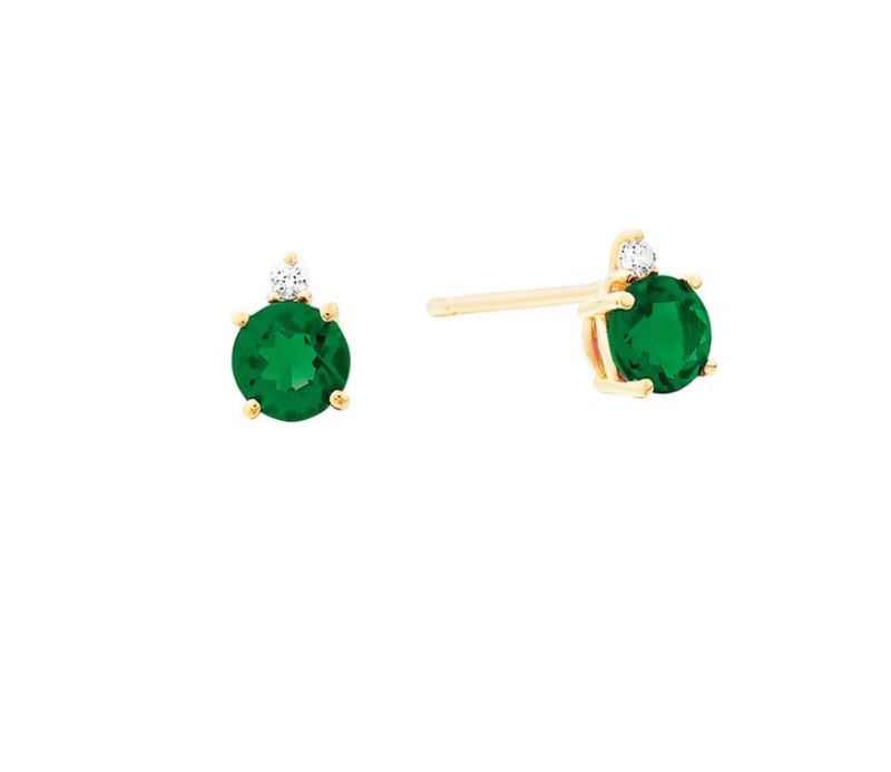 10K Yellow Gold Lab Created Emerald Earrings .02tdw 10K Yellow Gold Lab Created Emerald Earrings .02tdw