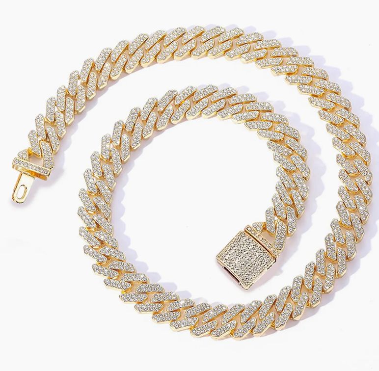Iced Link Necklace with Box Clasp (12mm, Gold), 18in Iced Link Necklace with Box Clasp (12mm, Gold), 18in