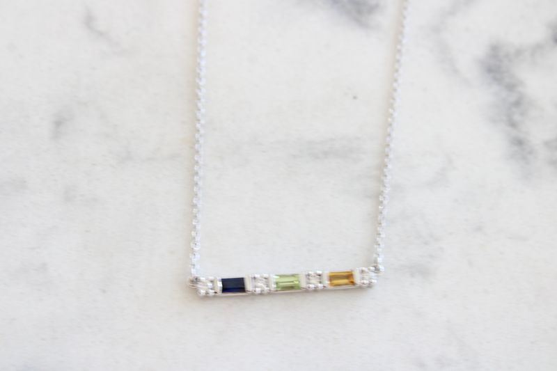 14K White 3-Stone 1/8 CTW Natural Diamond, Sapphire, Peridot, Citrine Family Bar 18" Necklace 14K White 3-Stone 1/8 CTW Natural Diamond, Sapphire, Peridot, Citrine Family Bar 18" Necklace