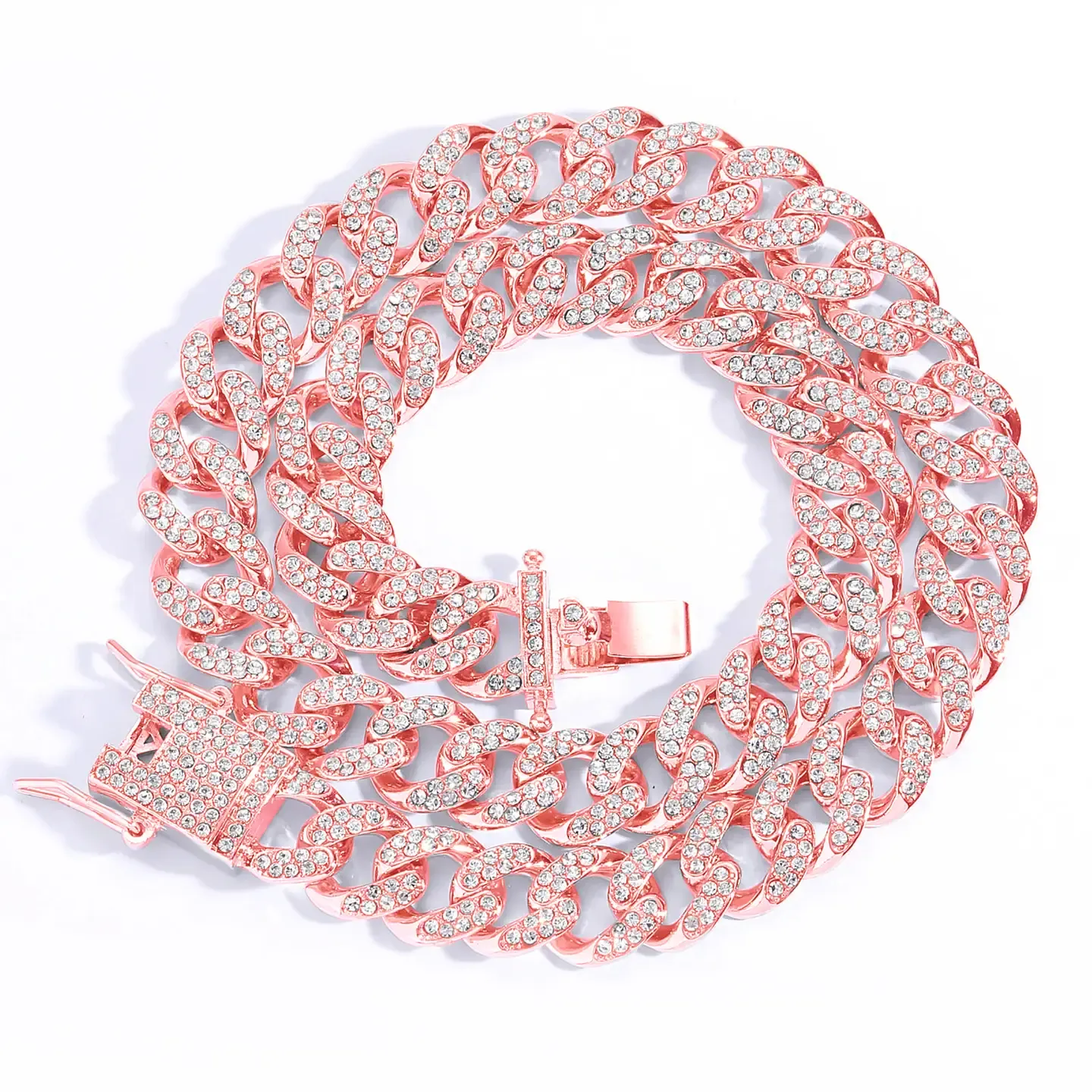 Copy of Cuban Link Iced Out 13mm Rose Tone Necklace, 16in Copy of Cuban Link Iced Out 13mm Rose Tone Necklace, 16in