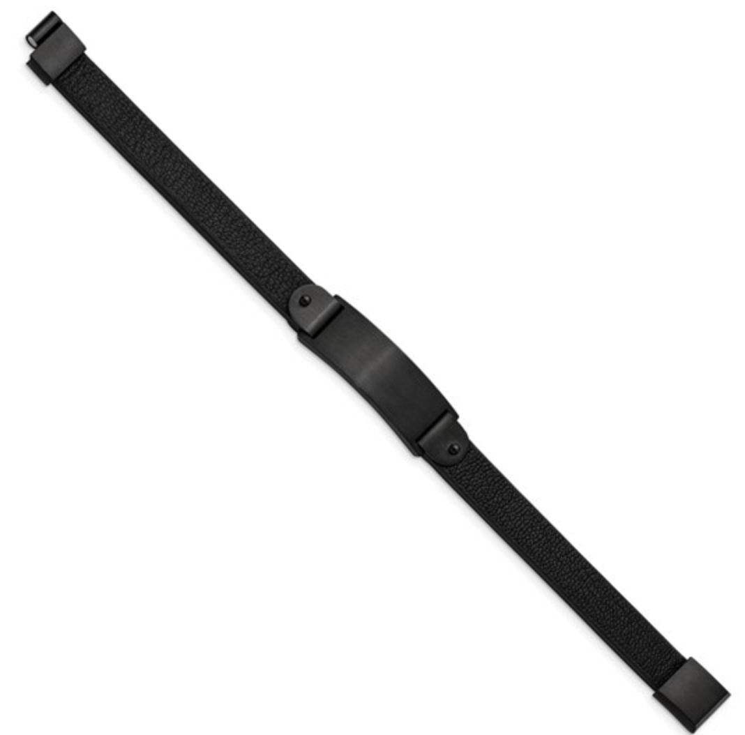 Chisel Stainless Steel Brushed Black IP-plated Black Leather 8.5 inch ID Bracelet Chisel Stainless Steel Brushed Black IP-plated Black Leather 8.5 inch ID Bracelet