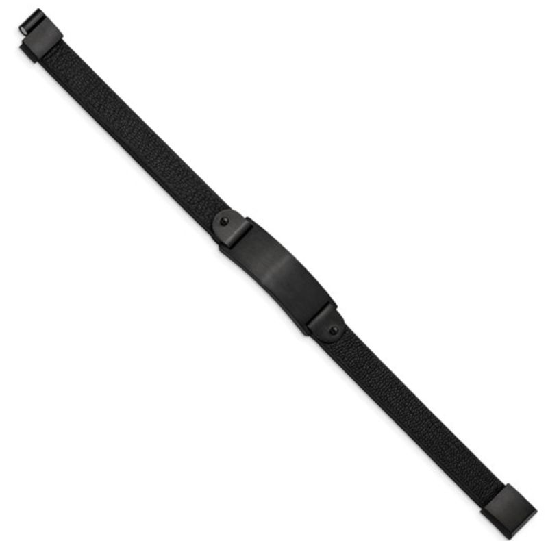 Chisel Stainless Steel Brushed Black IP-plated Black Leather 8.5 inch ID Bracelet Chisel Stainless Steel Brushed Black IP-plated Black Leather 8.5 inch ID Bracelet