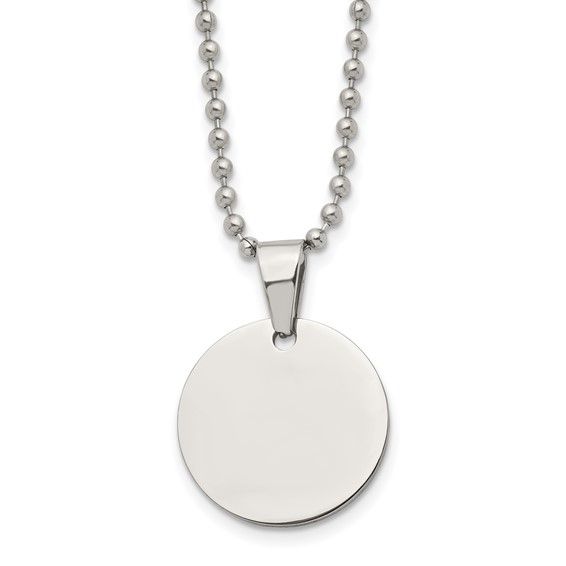 Chisel Stainless Steel Brushed and Polished Reversible Round 2mm Dog Tag on a 24 inch Ball Chain Necklace Chisel Stainless Steel Brushed and Polished Reversible Round 2mm Dog Tag on a 24 inch Ball Chain Necklace