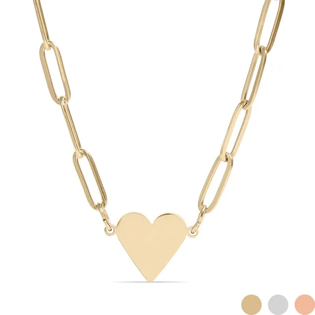 18K Gold PVD Stainless Steel Yellow Gold Blank Heart Paperclip Necklace 18K Gold PVD Stainless Steel Yellow Gold Blank Heart Paperclip Necklace