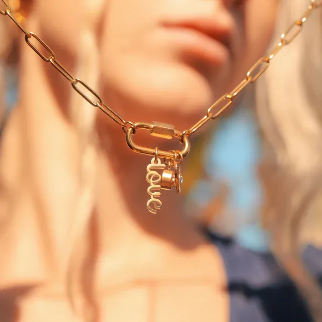 18K Gold PVD Stainless Steel Yellow Gold Color Carabiner Love Charm Paperclip Necklace 18K Gold PVD Stainless Steel Yellow Gold Color Carabiner Love Charm Paperclip Necklace