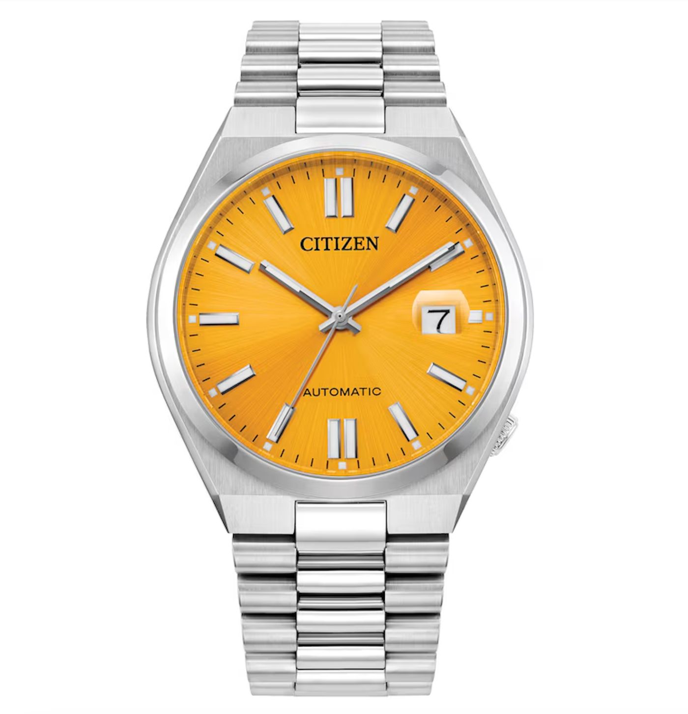 Citizen Tsuyosa Silver Toned Stainless Steel with Sunburst Orange Face Mens Watch Citizen Tsuyosa Silver Toned Stainless Steel with Sunburst Orange Face Mens Watch