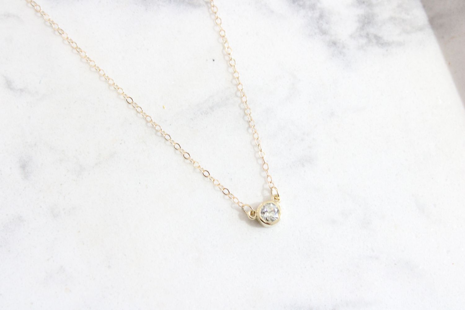 14kt Yellow Gold 1/4ct Diamond Solitaire Bezel Necklace, 16 in 14kt Yellow Gold 1/4ct Diamond Solitaire Bezel Necklace, 16 in