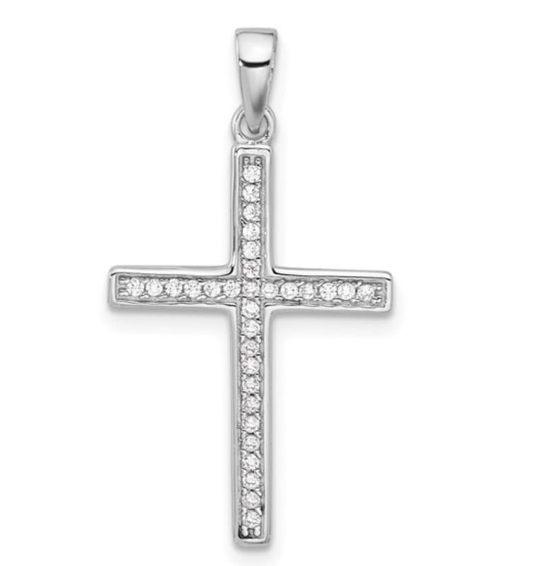 Sterling Silver Rhodium-plated Polished and CZ Cross Necklace Sterling Silver Rhodium-plated Polished and CZ Cross Necklace