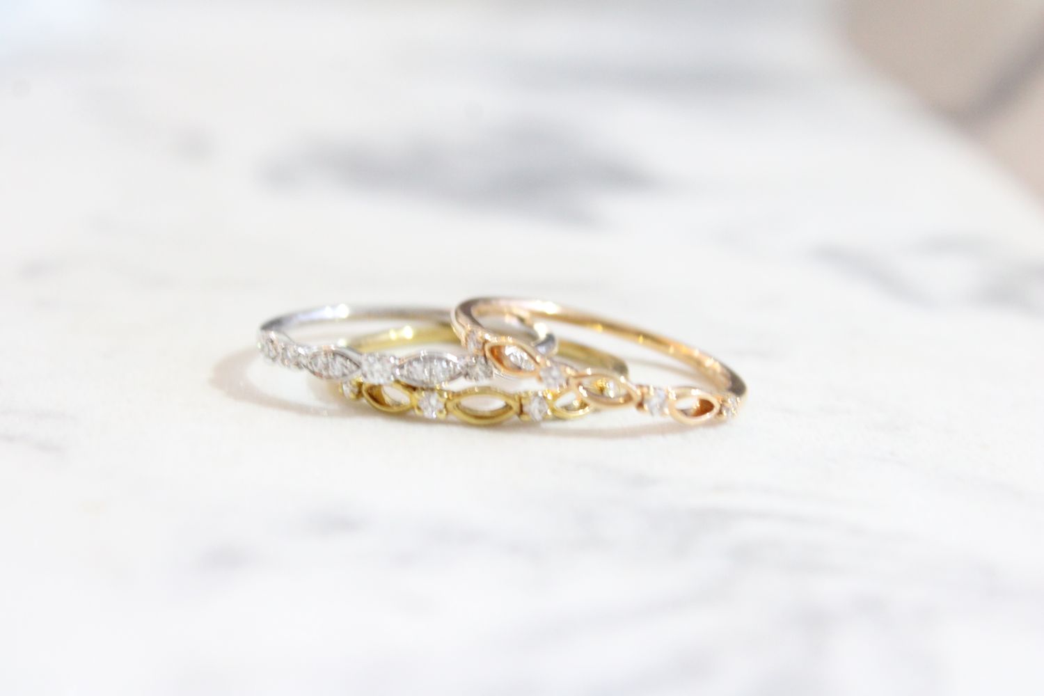 18K Tri Tone .27ct Diamond Stack Rings, Set of 3 18K Tri Tone .27ct Diamond Stack Rings, Set of 3