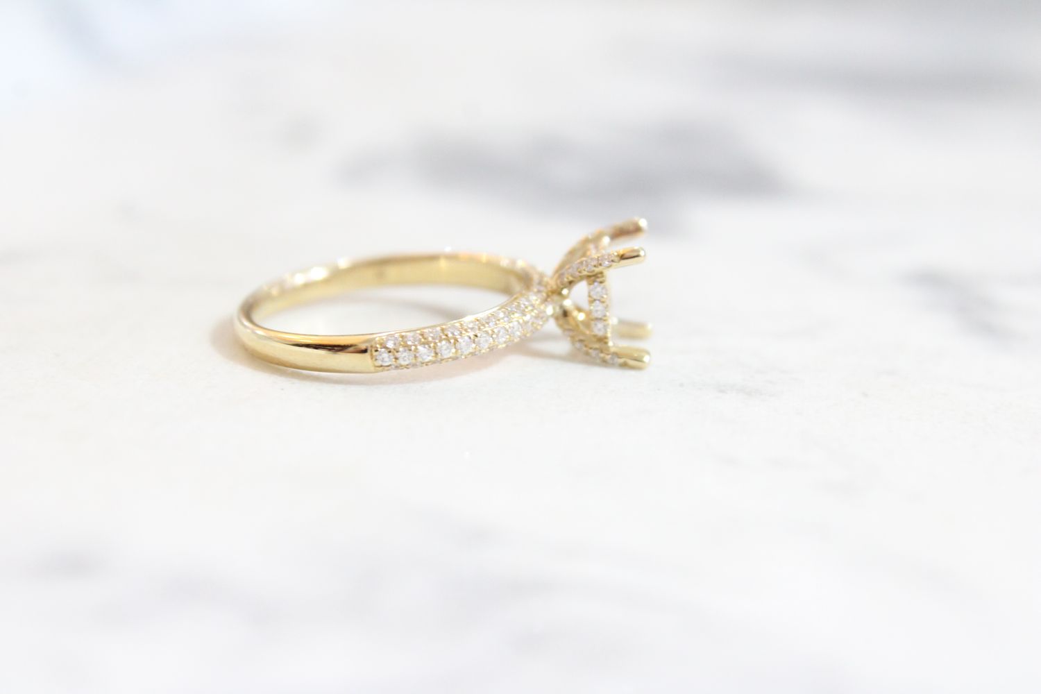 14K Yellow Gold 1/2ct Pave Diamond Ring Mounting with Hidden Halo, 96 Round Diamonds 14K Yellow Gold 1/2ct Pave Diamond Ring Mounting with Hidden Halo, 96 Round Diamonds