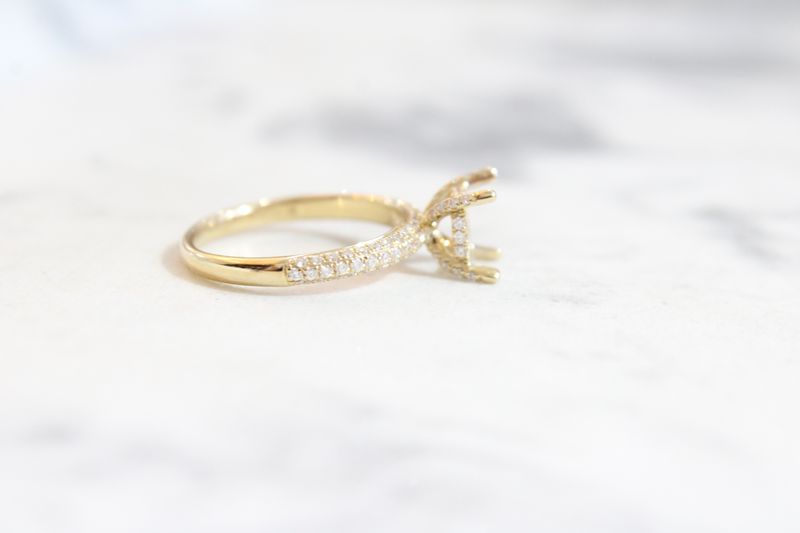 14K Yellow Gold 1/2ct Pave Diamond Ring Mounting with Hidden Halo, 96 Round Diamonds 14K Yellow Gold 1/2ct Pave Diamond Ring Mounting with Hidden Halo, 96 Round Diamonds