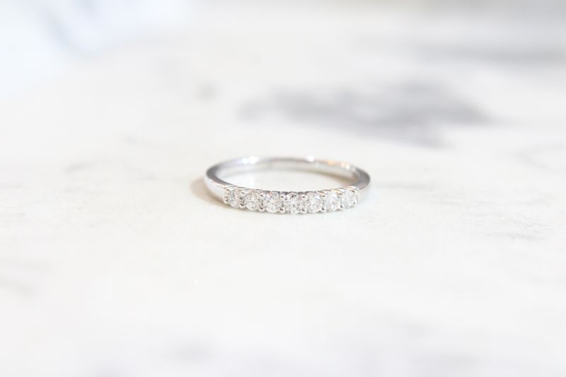 14K White Gold .25ct Diamond Straight Band, 7 Diamonds in top 1/4 of Ring 14K White Gold .25ct Diamond Straight Band, 7 Diamonds in top 1/4 of Ring